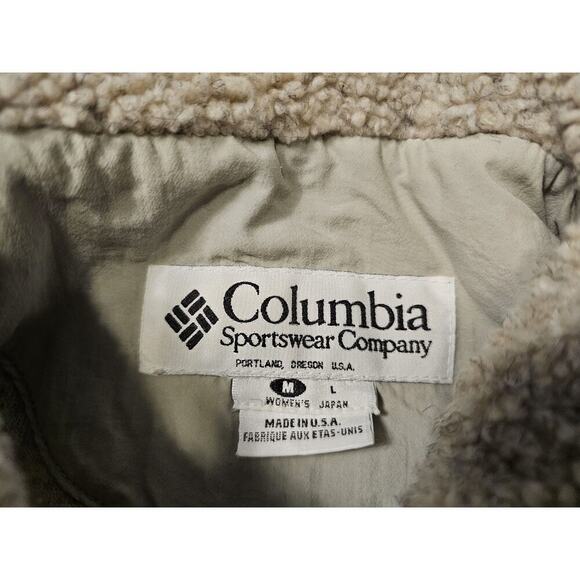 Columbia Women's Beige Sherpa Fleece Jacket Size M Made in USA Casual Vintage - Picture 4 of 7